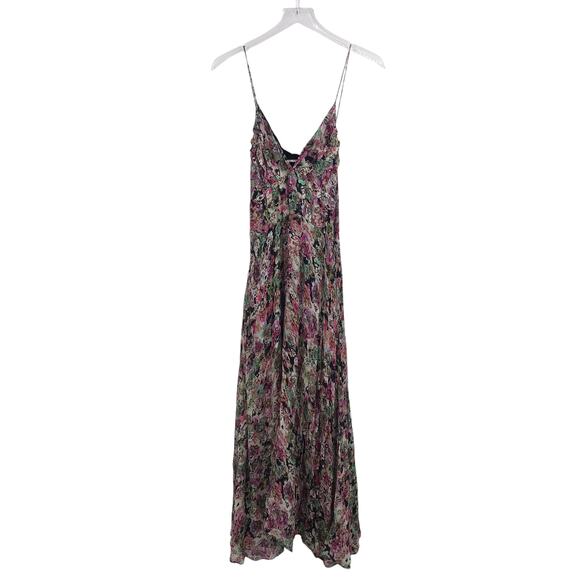 IRO Severn Midi Dress 38/8 Floral Chiffon Empire V-Neck Spaghetti Sleeveless - Picture 1 of 7